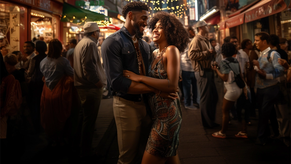 Travel partners sharing a laugh